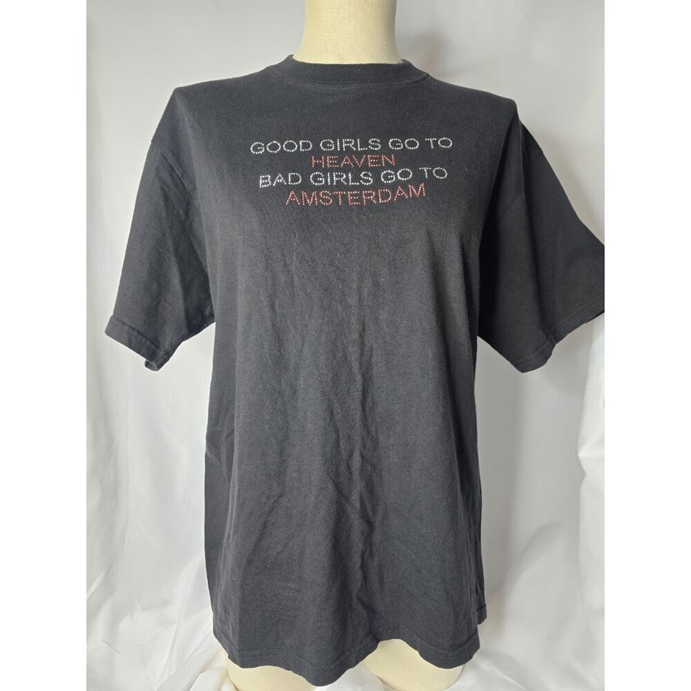 Y2K Vintage Black Tee "Good Girls Go To Heaven Bad Girls Go To Amsterdam" Medium